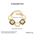 Detail of vintage stainless steel bracelet with square black motifs and clear glass inlays - Gold (KB187288-GC)