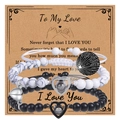 Detail of magnetic couple bead bracelets with projection stone on heart charm - White Turquoise + Frosted Stone Bracelet