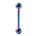 Rainbow plated stainless steel tongue bar with 14G gauge and zircon stone stud - Rainbow Ball
