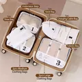 Beige 10-piece travel luggage organizer set including shoe, laundry and mesh bags - White 10-Piece Set