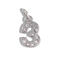 Silver-plated number 3 pendant accessory featuring sparkling inlaid rhinestones - Number 3 / Silver