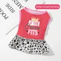 Cute pink pet dress with yellow crown print and leopard heart pattern skirt for small dogs - Yellow Crown Leopard