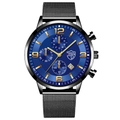 Men's quartz watch with blue sunray dial and black mesh stainless steel band - Black Mesh Band Blue Dial [Mesh + Calendar/Luminous]