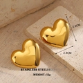Polished gold stainless steel heart stud earrings measuring 2.6cm by 2.8cm for women - Gold Heart Style (1517)