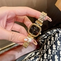 Elegant gold square watch with black dial and crystal markers on metal strap - Gold/Black