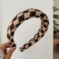 Brown and beige houndstooth knitted headband with high top padding for women - Style E/Brown Beige Houndstooth