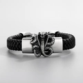 Bracelet tressé pour homme en cuir noir avec breloque cobra en argent massif - Tête de serpent (KB44125-D)