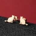 Minimalist cat shaped stainless steel stud earrings in polished gold for women - 750 Rose Gold