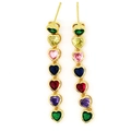 Orecchini pendenti dorati con zirconi colorati a forma di cuore impilati in verticale - Forma a Cuore Multicolore (a2彩色)
