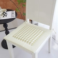 Linen blend square chair cushion in light green plaid with secure tie-on straps - Gold