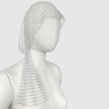 Detail of white mesh bridal headpiece with sparkling crystals and elegant pearl fringe - White with AB Rhinestone