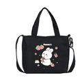 Bonito bolso bandolera infantil de lona negra con conejo y correa ajustable - Negro