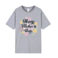 Light grey short sleeve cotton T-shirt featuring floral Happy Mother's Day print - Grey 318