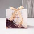Purple and gold marble gift bag with elegant gold ribbon bow and woven handles - Single Gold Ribbon / Gilded Purple / Small 18*16*10cm