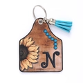 Faux leather western key ring with sunflower design and letter N pendant - Letter N