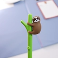 Creative sloth themed gel pen with a green branch barrel and cute brown sloth figure - Khaki Sloth / 0.5mm Black Ink