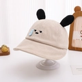 Dettaglio cappello neonato in velluto a coste beige con orecchie e ricamo viso - 50-52cm (2-4 anni) / Beige
