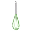 Manual stainless steel egg whisk with green silicone wires and a metal hanging hook - 12 Inch / Dark Green