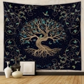 Navy blue tree of life wall tapestry with golden texture for home wall decor - Blue Gold Tree of Life