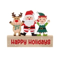 Three-piece wooden Christmas table decor with Santa, reindeer and elf on a white background - Santa Claus
