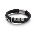Geflochtenes Herrenarmband aus schwarzem Leder mit poliertem Edelstahl-Magnetverschluss - Stahlfarbe (KB116187-KFC)