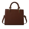 Minimalist dark brown square handbag with gold hardware and adjustable strap - Brown
