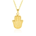 Vue détaillée du pendentif main de Hamsa plaqué or 18 carats avec motifs en spirale - Ensemble Collier Or