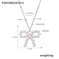 Collier avec pendentif nœud en argent, acier titane, perles de nacre et zircons - Collier Imitation Perle Nœud Papillon Ton Acier / Acier