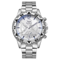 Men's fashion silver quartz watch with a white large dial and stainless steel strap - White Dial Silver Case