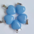 Set of five 15mm blue natural stone heart pendants with silver metal clasps on white - Blue Luminous Stone