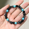 8mm beaded bracelet for men with turquoise, tiger eye, and volcanic stone beads - Blue Turquoise+Lava+Polished Bead Mix
