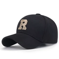 Casquette de baseball noire classique avec broderie dorée premium de la lettre R - Réglable / Noir Broderie Dorée