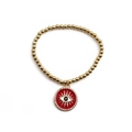 Elegante pulsera de cuentas doradas con dije de ojo turco en esmalte rojo y diamantes de imitación - Rojo