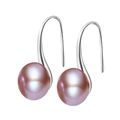 Elegant s925 silver hook earrings featuring round lavender pink natural pearls - White Gold / 10mm Purple Natural Pearl Earrings