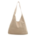 Minimalist beige suede tote bag with large capacity and soft shoulder strap design - Khaki