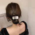 Minimalist silver matte metal hair tie accessory shown on ponytail for women - Rectangle / Silver