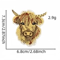 Detailed view of Highland cow embroidery patch with precise dimensions and weight specs - Highland Cow Side View