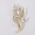 Exquisite golden floral alloy brooch featuring sparkling clear zircons and micro-pave crystals - 369# Wheat Ear