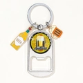 Golden Beer metal keychain bottle opener with themed charms on a white background - Golden Beer