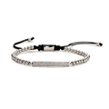 Adjustable silver tone zircon micro-pave bar bracelet with black braided rope and metal beads - Micro-paved Bar