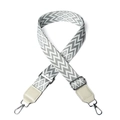 Adjustable 38mm ethnic shoulder strap with grey and white geometric wave patterns - Wave Style 2 White Top Grain Leather
