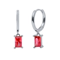 S925 silver stud earrings featuring red rectangle cubic zirconia in a French style - Red Rectangle