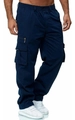 Men's dark blue cargo pants with side zipper pockets and loose straight fit design - Navy Blue