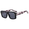 Black square frame sunglasses with pink marble tortoiseshell temples and gold details - Black Frame Floral Temples Grey Lenses
