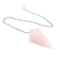 Hexagonal rose quartz pendulum pendant with a silver chain and pink round bead - Rose Quartz