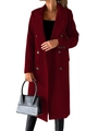Slim fit double-breasted long coat in burgundy red featuring textured fabric and black buttons - 3XL / Tops / Burgundy