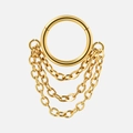 Golden stainless steel nose ring with triple-layer hanging chains and polished finish - Style 6 / 1.2x8mm / Gold