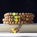 Gelaagde sandelhouten armband met gele agaat en groene turkooizen afstandhouders - 6mm*108 Kralen / Wengé Hout met Tussenkralen