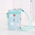 Light blue floral PU leather card holder with matching lanyard and side zipper pocket - Green