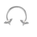 Detailed close-up of gothic horseshoe ring featuring sparkling bats with pearls and teardrop crystals - 1.2x10mm / Silver Bat
